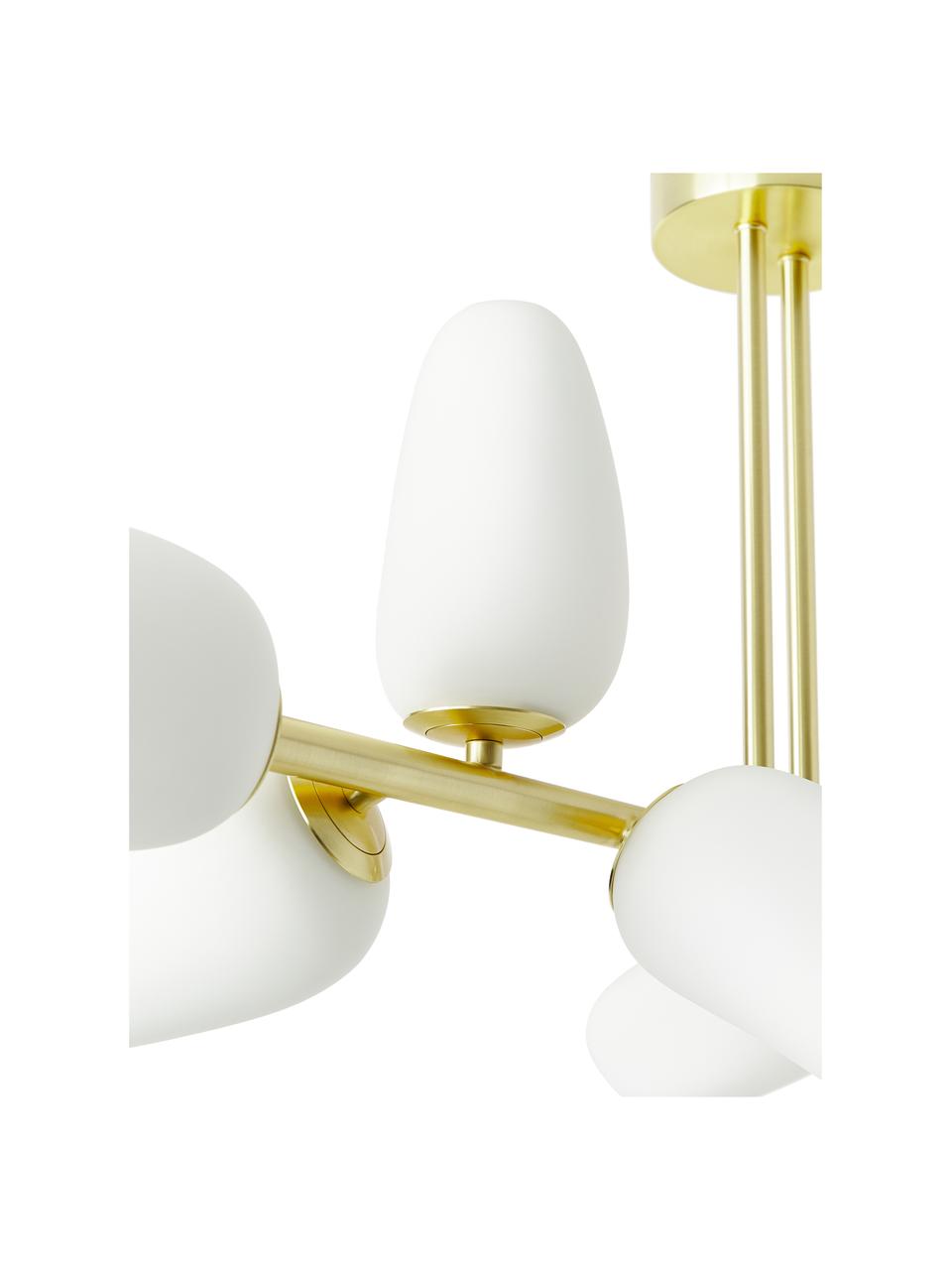 Stropná lampa z opálového skla Lilja, Biela, mosadzné odtiene, Š 100 x V 44 cm