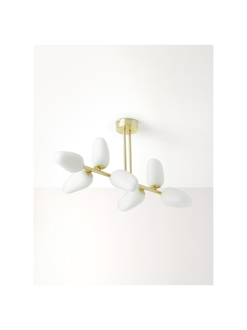 Plafondlamp Lilja van opaalglas, Wit, goudkleurig, B 100 x H 44 cm