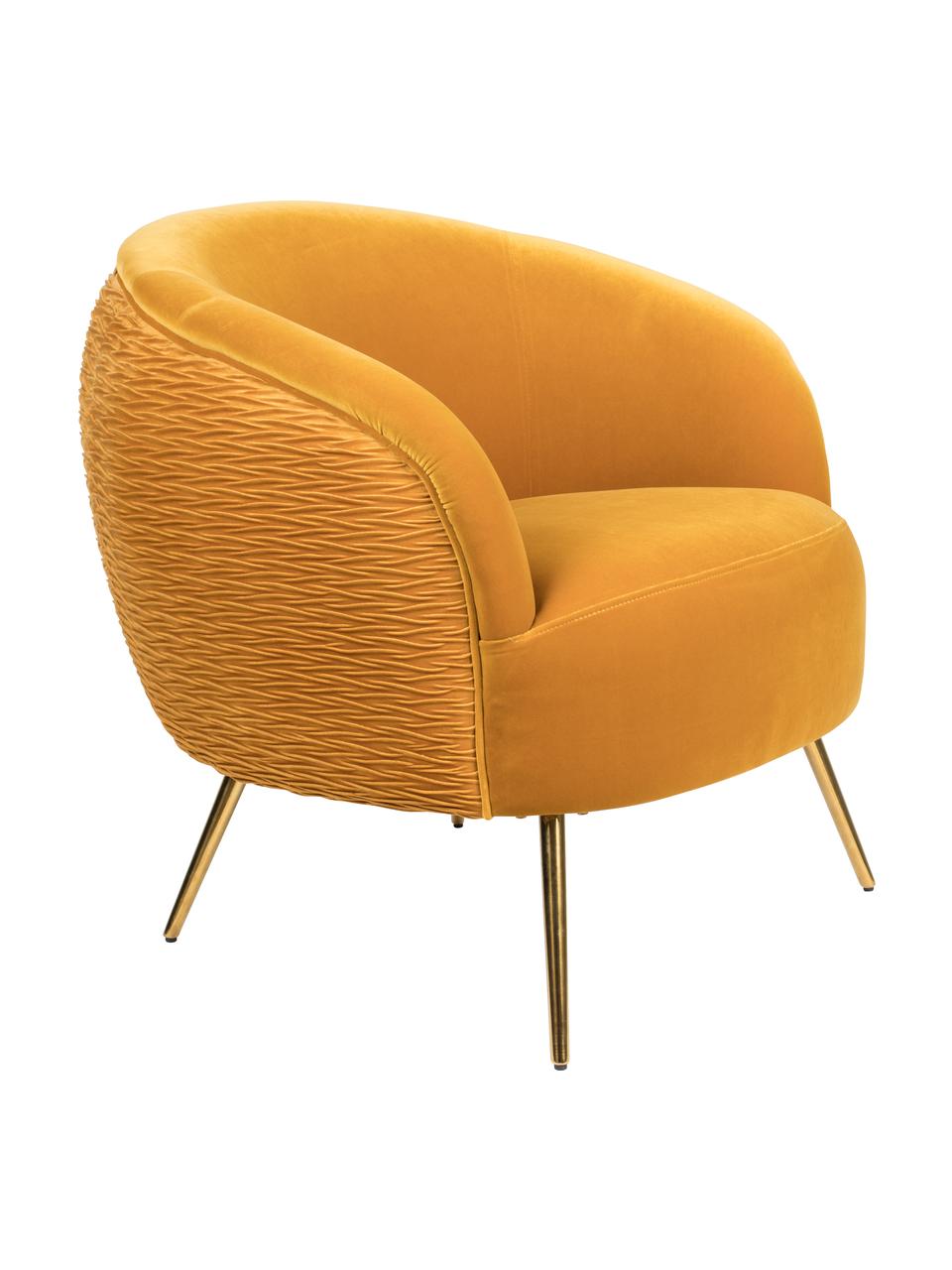 Sillón cóctel de terciopelo So Curvy, Tapizado: terciopelo de poliéster A, Patas: acero inoxidable galvaniz, Terciopelo ocre, An 78 x F 77 cm