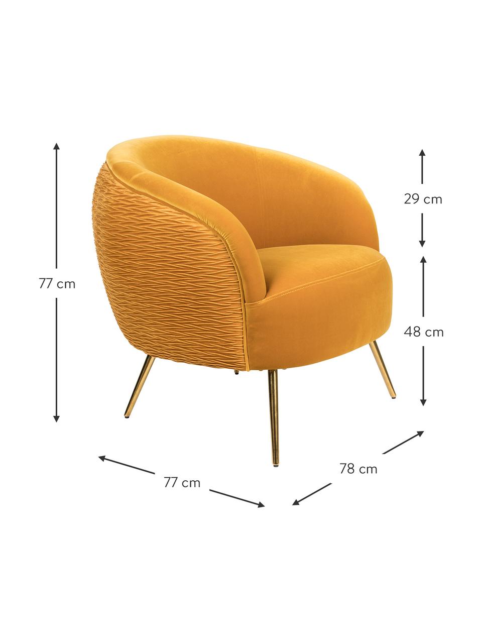 Fauteuil cocktail en velours jaune So Curvy, Velours ocre