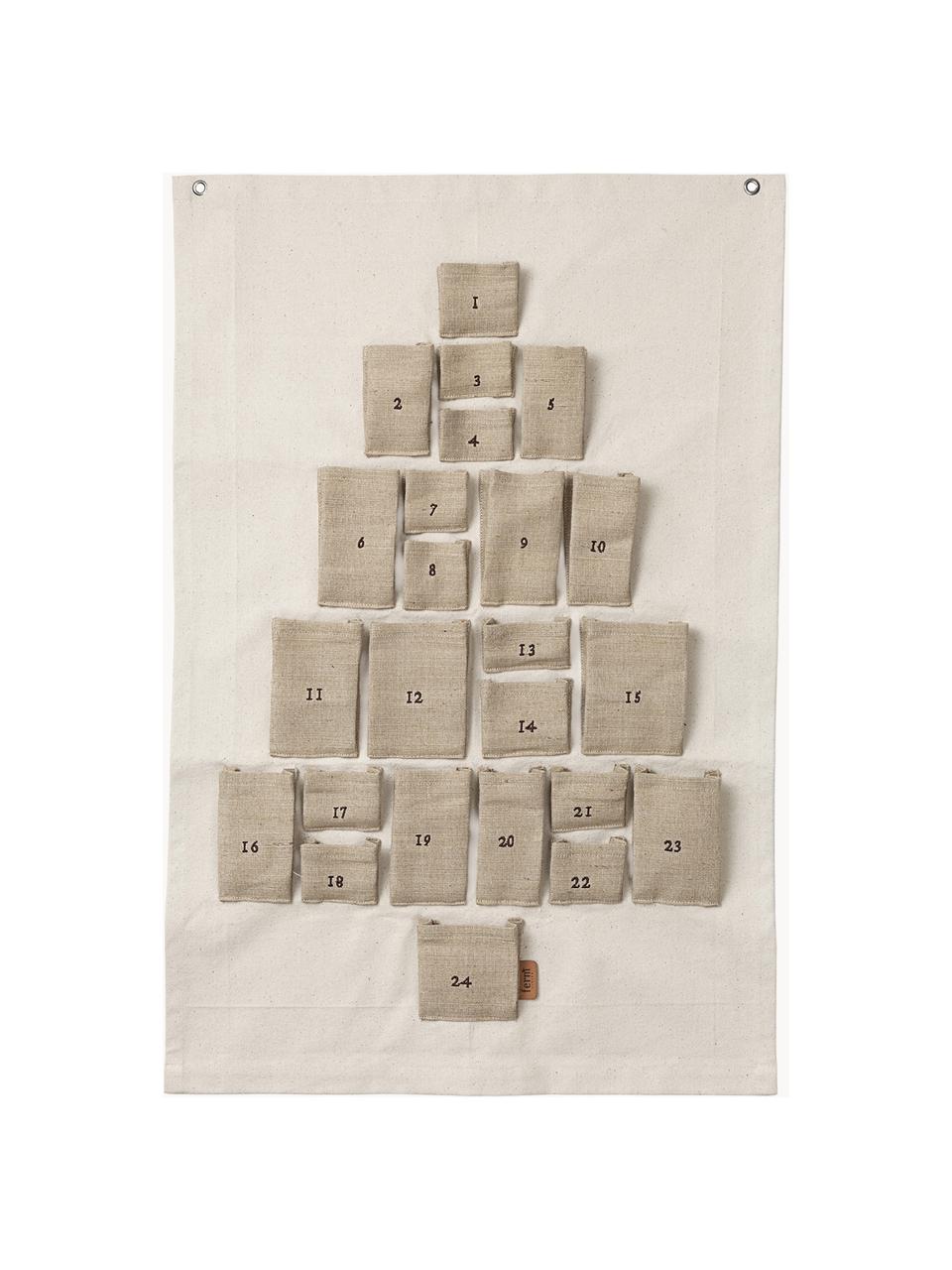 Adventskalender Pine aus Baumwolle und Jute, 67 % Baumwolle, 33 % Jute, Off White, Beige, B 50 x H 69 cm