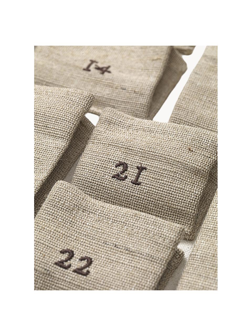 Adventskalender Pine aus Baumwolle und Jute, 67 % Baumwolle, 33 % Jute, Off White, Beige, B 50 x H 69 cm