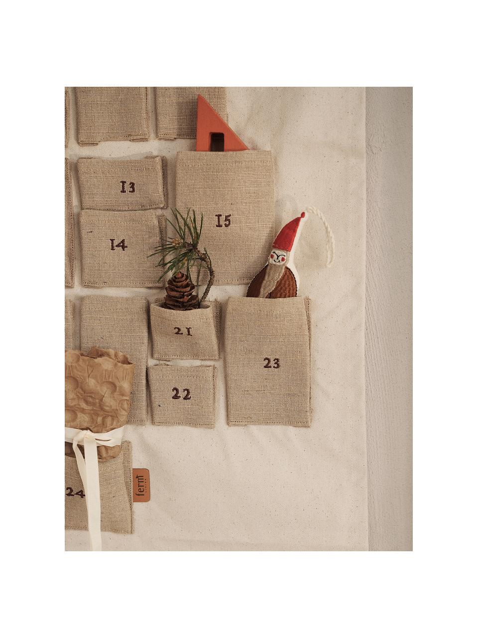 Adventskalender Pine aus Baumwolle und Jute, 67 % Baumwolle, 33 % Jute, Off White, Beige, B 50 x H 69 cm