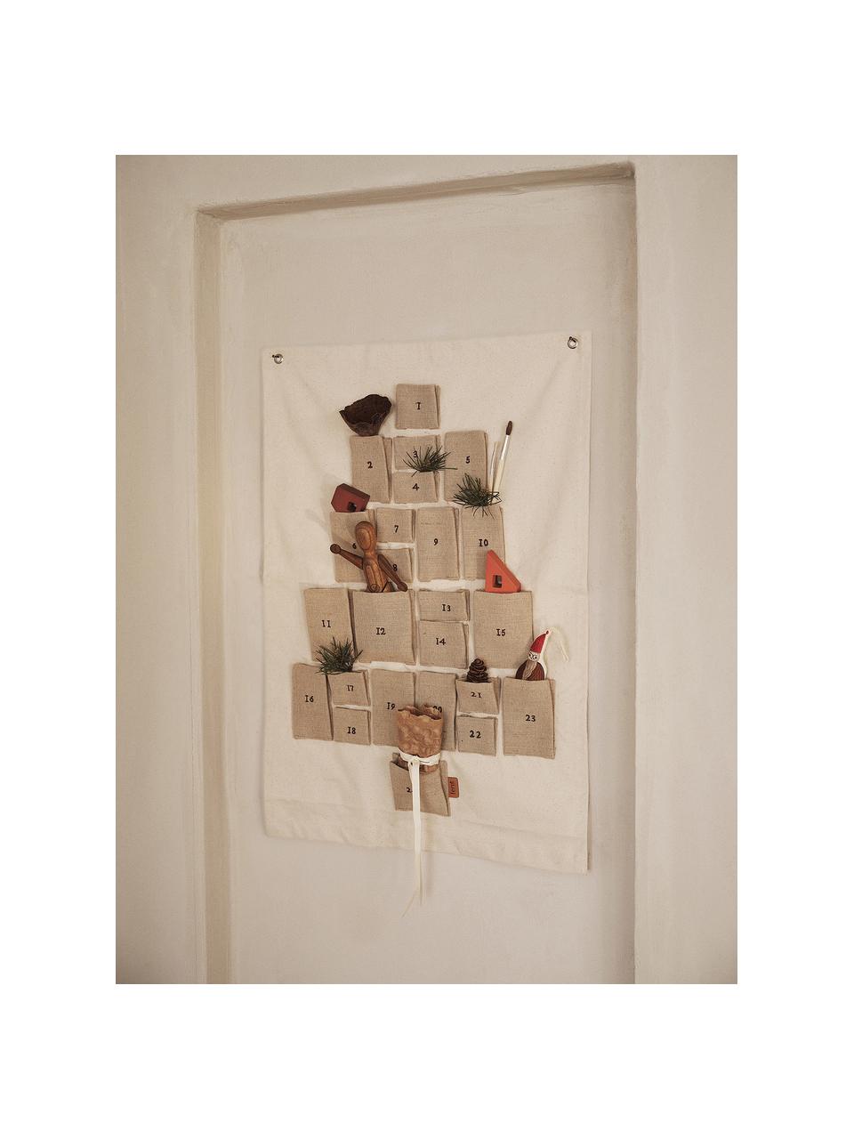 Calendrier de l'Avent en coton et jute Pine, 67 % coton, 33 % jute, Blanc cassé, beige, larg. 50 x haut. 69 cm