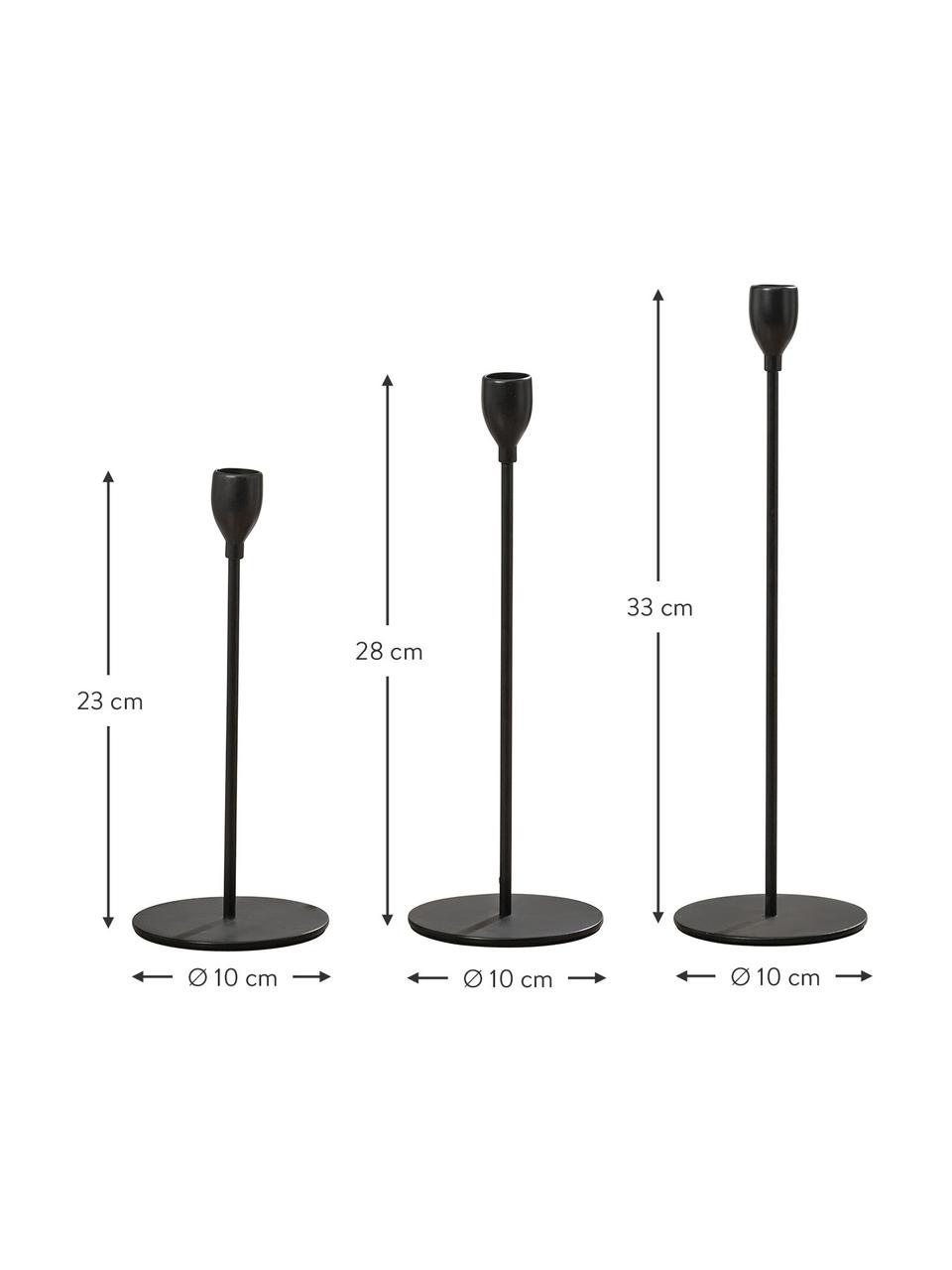 Set de candelabro Malte, 3 uds., Metal recubierto, Negro, Set de diferentes tamaños