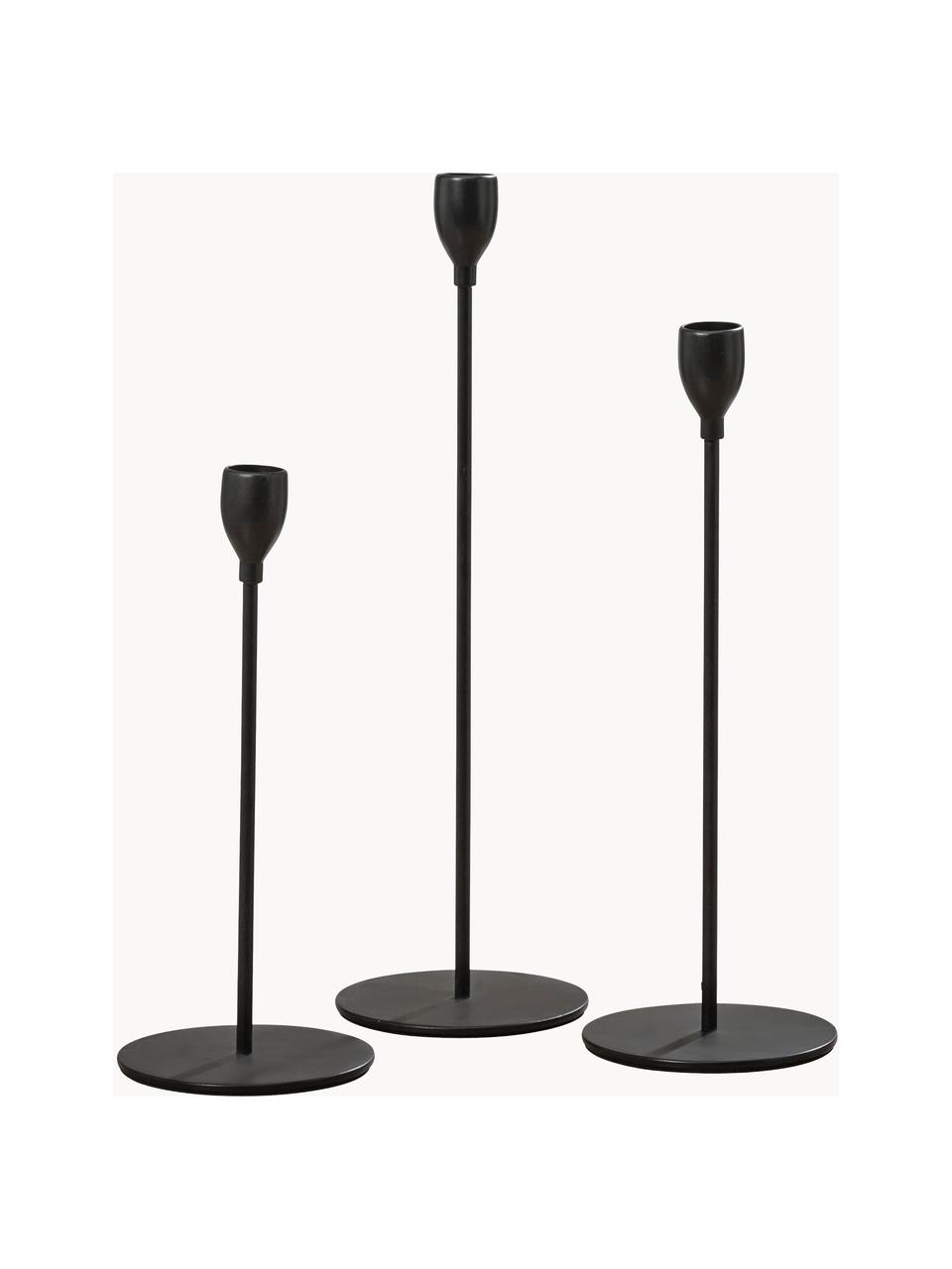 Set de candelabros Malte, 3 pzas., Metal recubierto, Negro, Set de tamaños diferentes