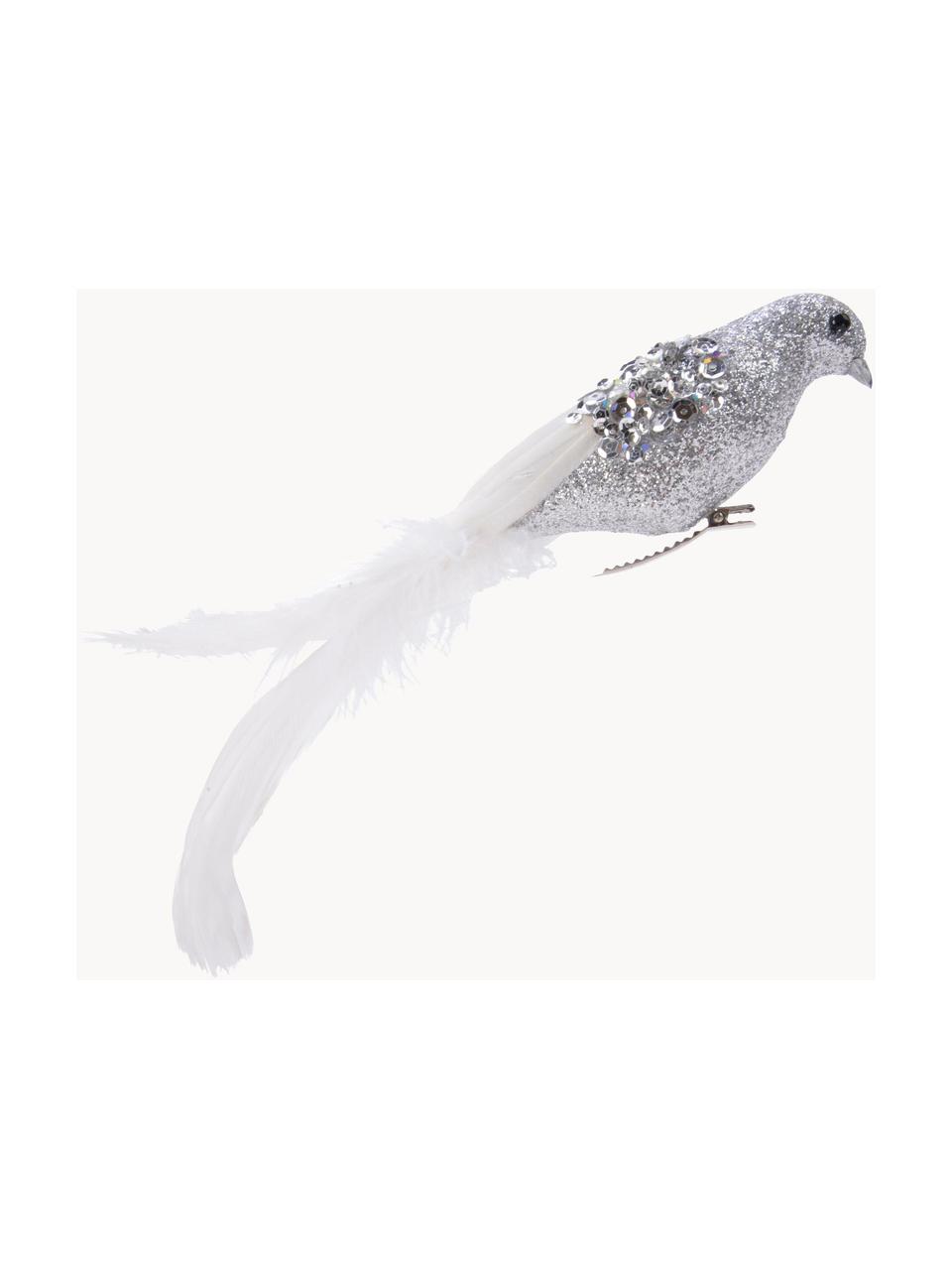 Adornos navideños con clip Bird, 2 uds., Figura: espuma, plumas, Plateado, blanco, An 22 x Al 5 cm