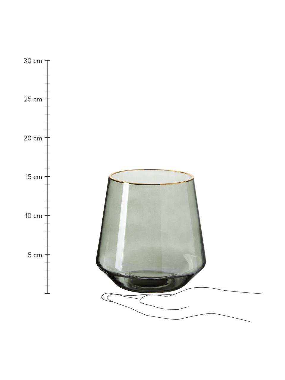 Mondgeblazen glazen vaas Joyce met een goudkleurige rand, Glas, Grijs, transparant, Ø 16 x H 16 cm