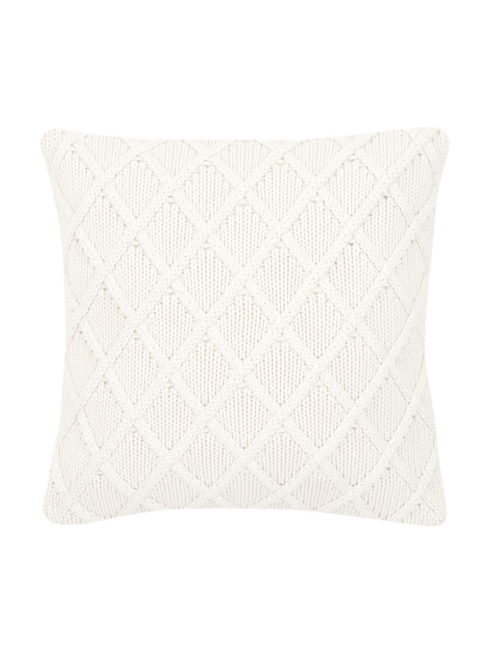 Federa arredo fatta a maglia Elly, 100% cotone, Bianco crema, Larg. 40 x Lung. 40 cm