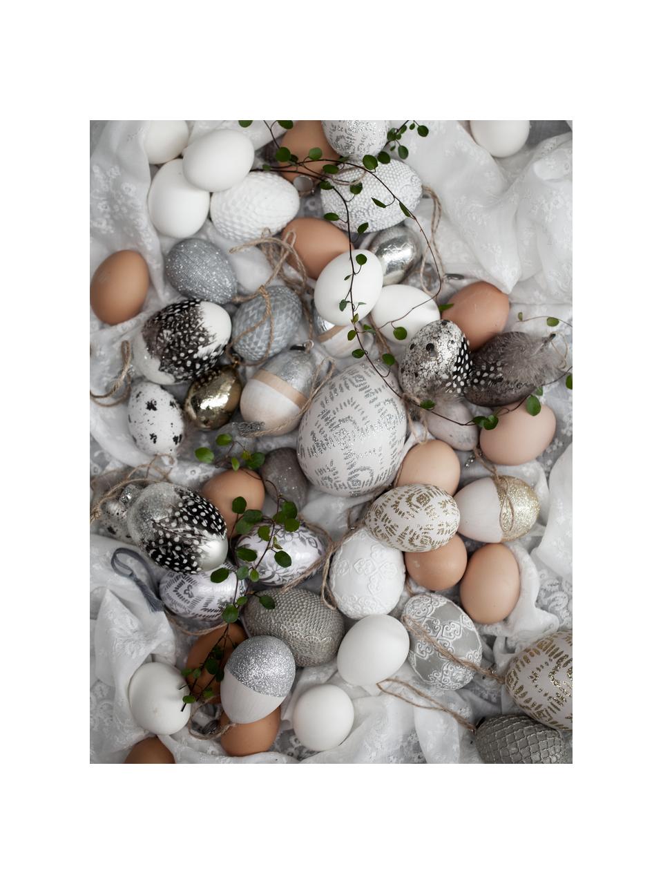 Huevo decorativo Seline, Metal, madera de robinia, pintado, Robinia, blanco, plateado, Ø 3 x Al 5 cm