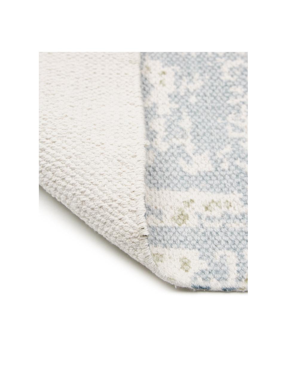 Ręcznie tkany chodnik z bawełny w stylu vintage Jasmine, Beżowy, niebieski, S 80 x D 250 cm