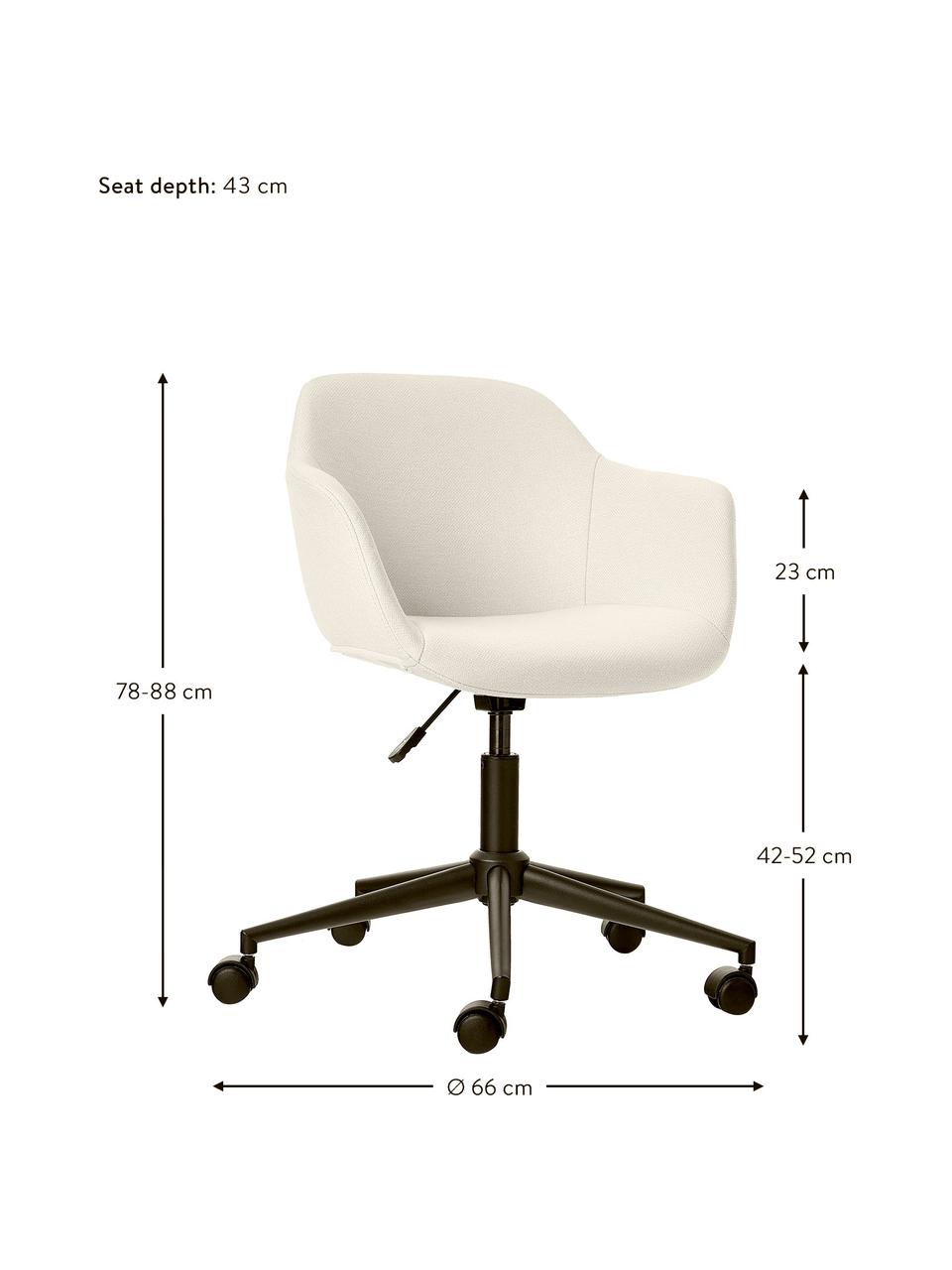 Čalouněné kancelářské otočné křeslo s úzkým skořepinovým sedákem Fiji, Krémově bílá, Š 66 cm, H 66 cm