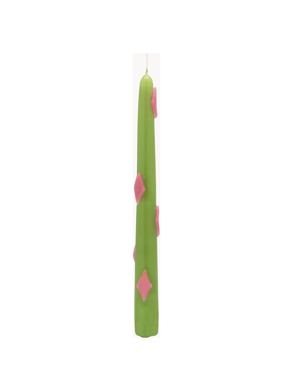 Bougies à tige Paradise Diamond, 2 pièces, Cire, Vert clair, rose pâle, haut. 25 cm