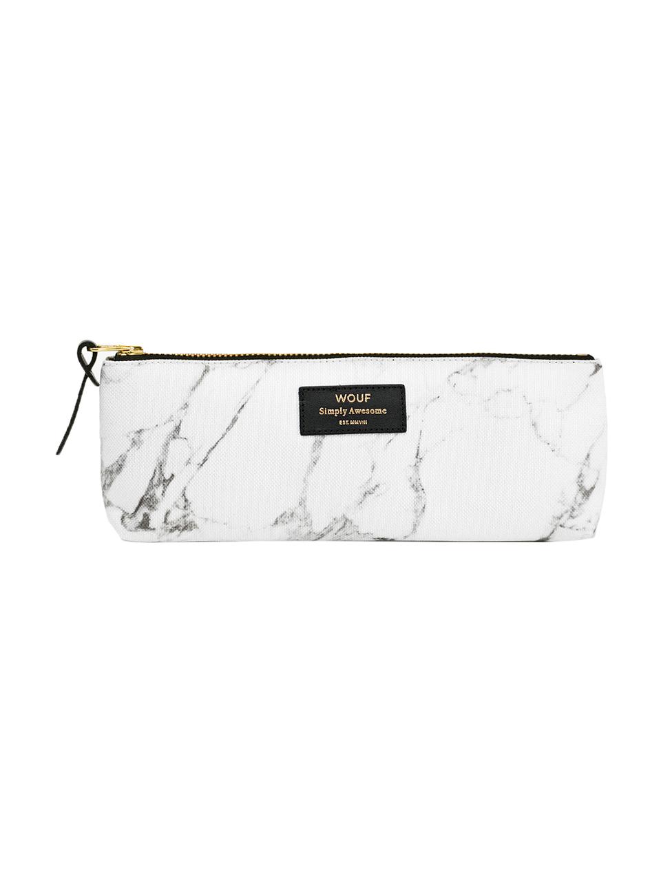 Stifte-Etui White Marble, Polyester, Leder, Weiß, marmoriert, 22 x 9 cm