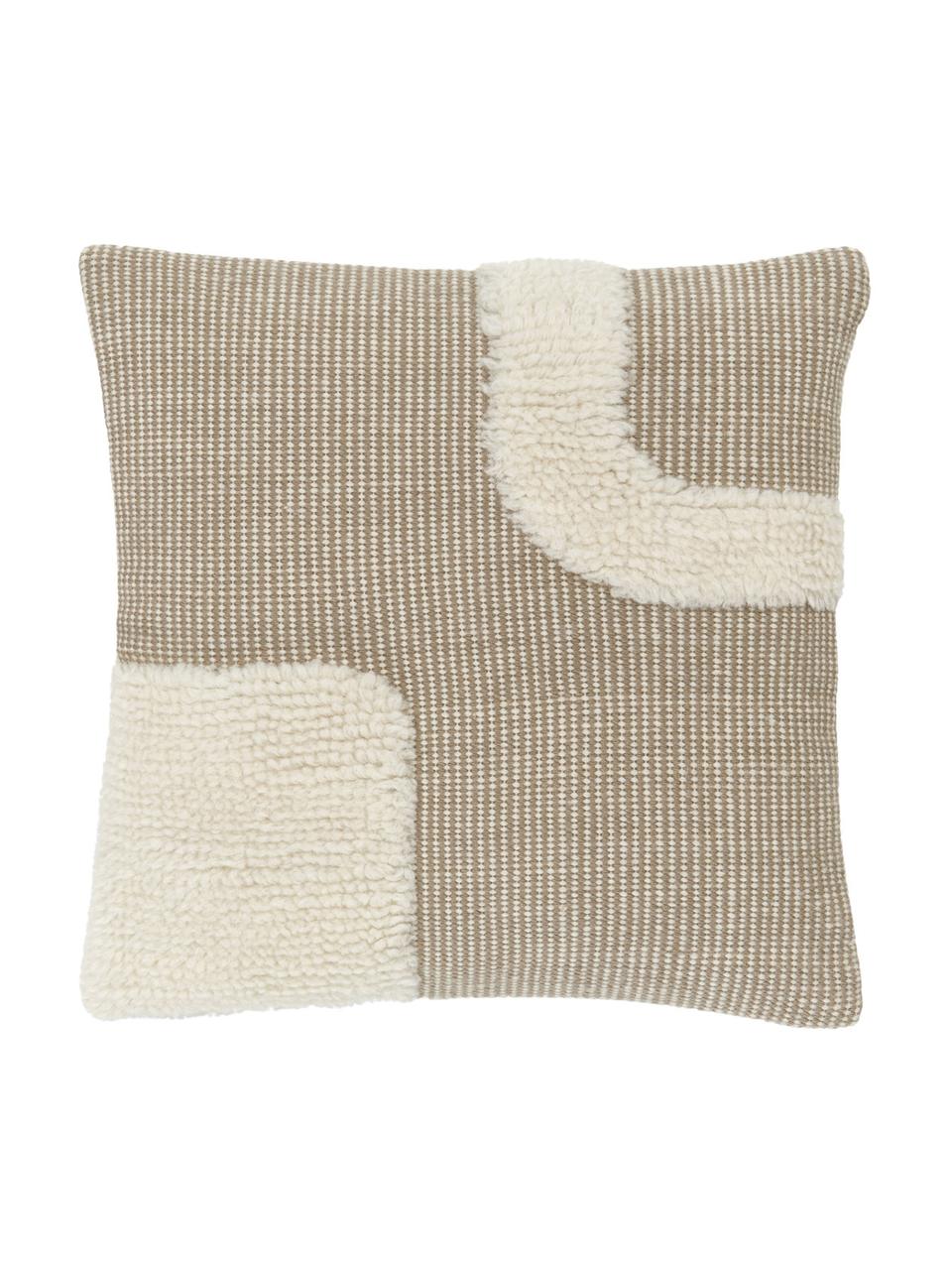 Ručne tkaný poťah na vankúš Wool, Béžová, krémovobiela, Š 45 x D 45 cm