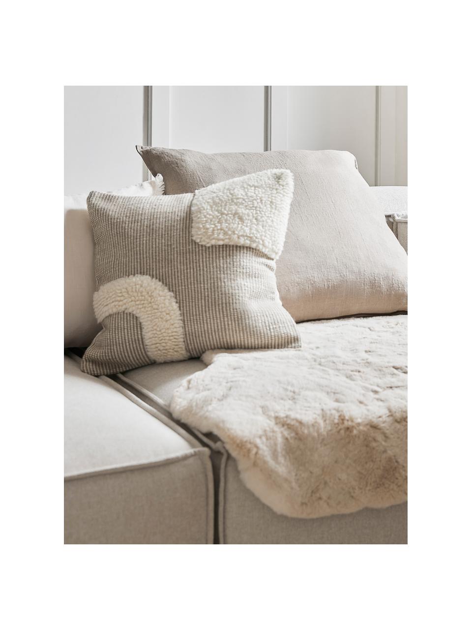 Handgewebte Kissenhülle Wool, Vorderseite: 89% Wolle, 11% Baumwolle, Rückseite: 100% Baumwolle, Beige, Cremeweiß, B 45 x L 45 cm