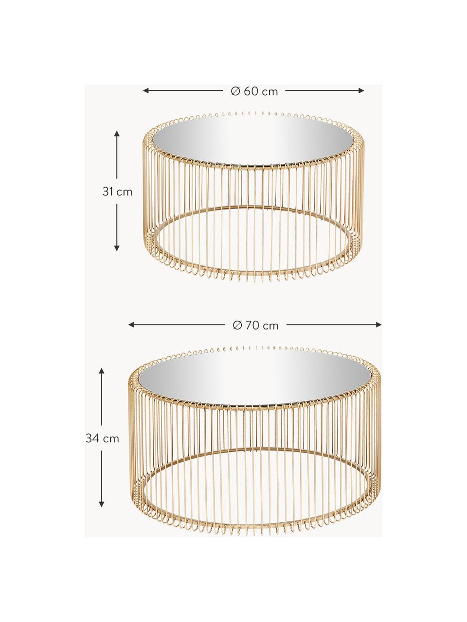 Couchtische Wire mit Glasplatte, 2er-Set, Gestell: Metall, pulverbeschichtet, Tischplatte: Sicherheitsglas, foliert, Goldfarben, Spiegelglas, Set mit verschiedenen Grössen