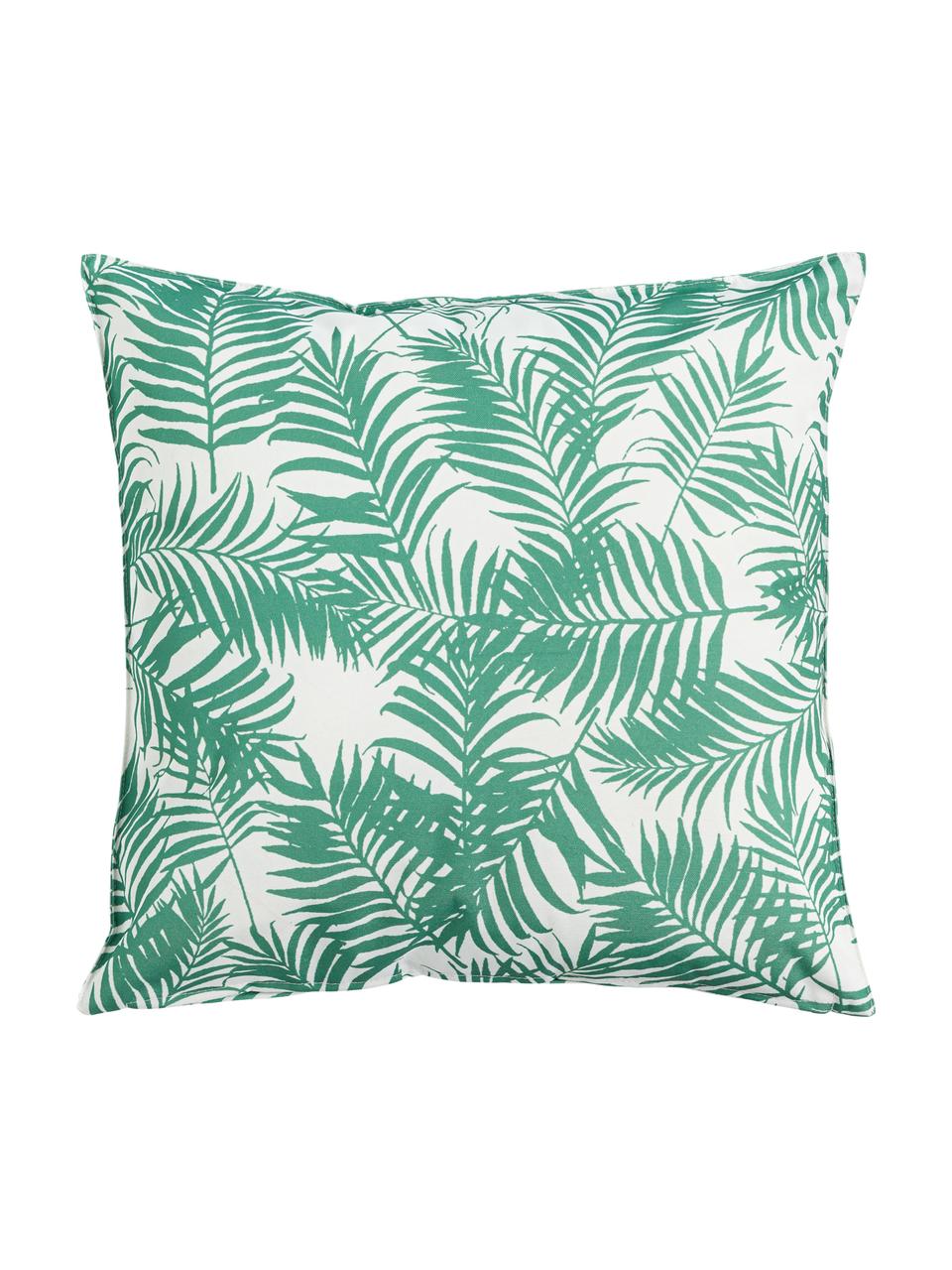 Outdoor kussen Gomera met bladpatroon, met vulling, 100% polyester, Wit, groen, 45 x 45 cm