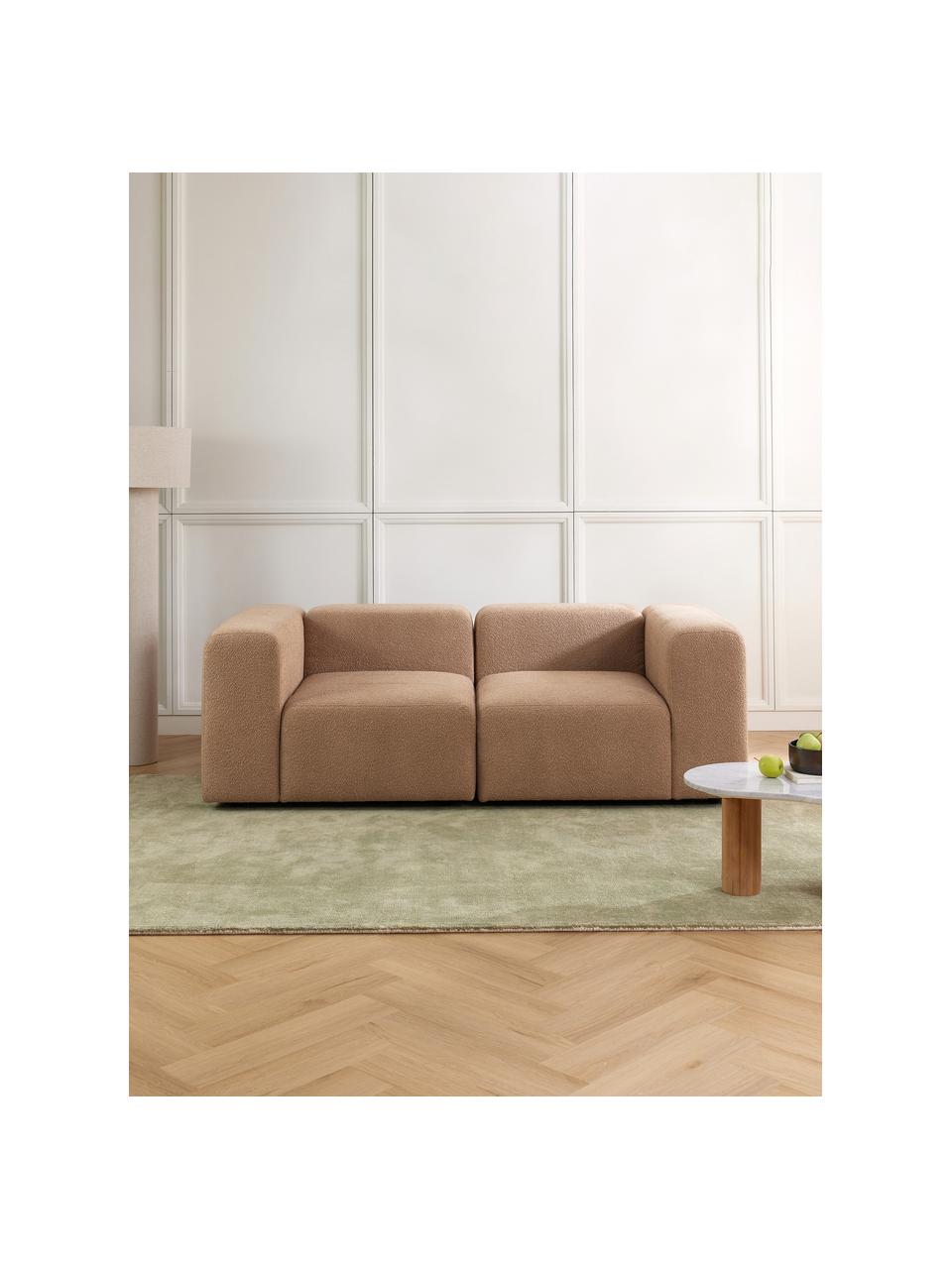 Sofa modułowa bouclé Lena (3-osobowa), Tapicerka: bouclé (93% poliester, 6%, Stelaż: drewno sosnowe, sklejka, , Nogi: tworzywo sztuczne, Piaskowy bouclé, S 209 x G 106 cm