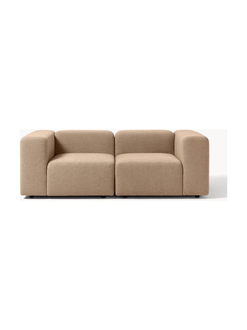 Sofá modular bouclé Lena (3 plazas), Tapizado: Bouclé (93% poliéster, 6%, Estructura: madera de pino, contracha, Patas: plástico, Bouclé marrón claro, An 209 x F 106 cm
