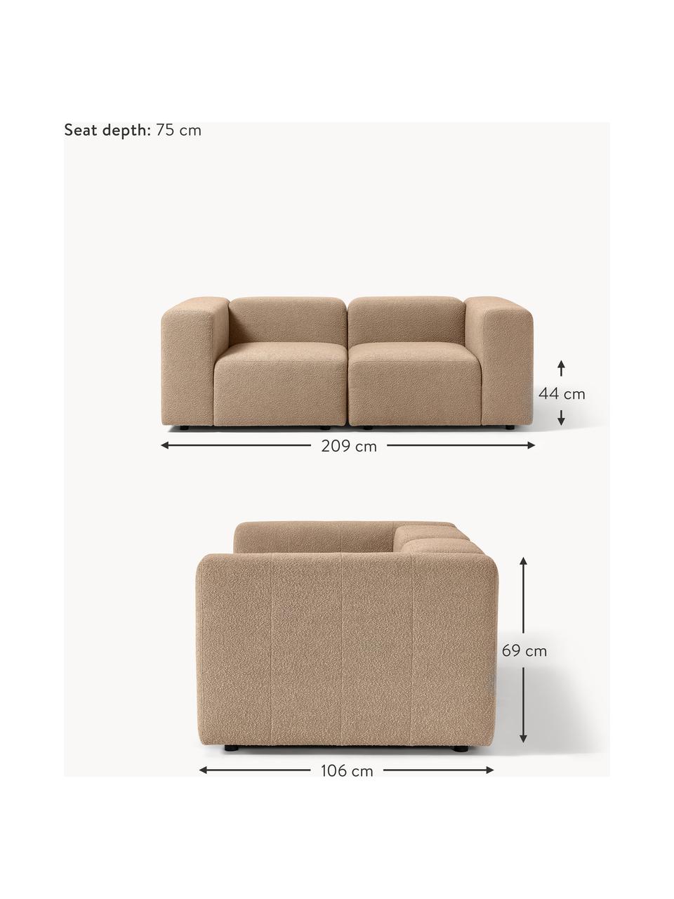 Canapé modulable 3 places en tissu bouclé Lena, Bouclé brun clair, larg. 209 x prof. 106 cm