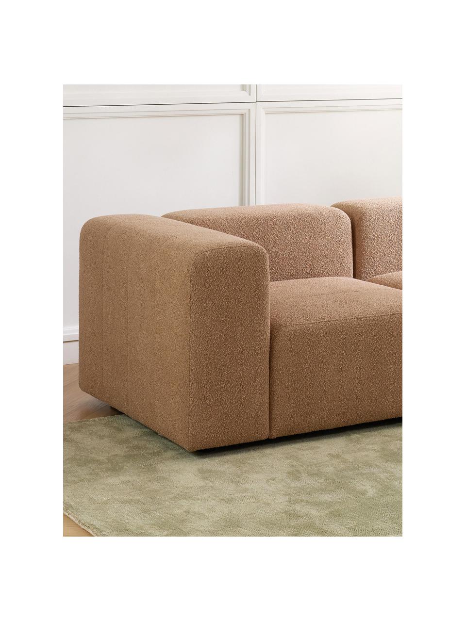 Sofá modular bouclé Lena (3 plazas), Tapizado: Bouclé (93% poliéster, 6%, Estructura: madera de pino, contracha, Patas: plástico, Bouclé marrón claro, An 209 x F 106 cm