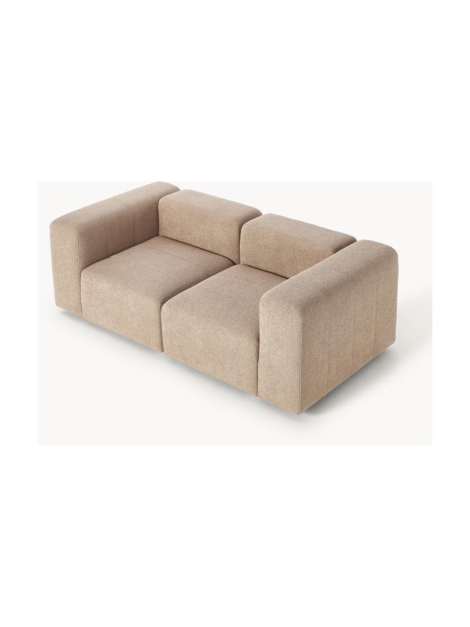 Modulares Bouclé-Sofa Lena (3-Sitzer), Bezug: Bouclé (93 % Polyester, 6, Gestell: Kiefernholz, Schichtholz,, Füße: Kunststoff, Bouclé Hellbraun, B 209 x T 106 cm