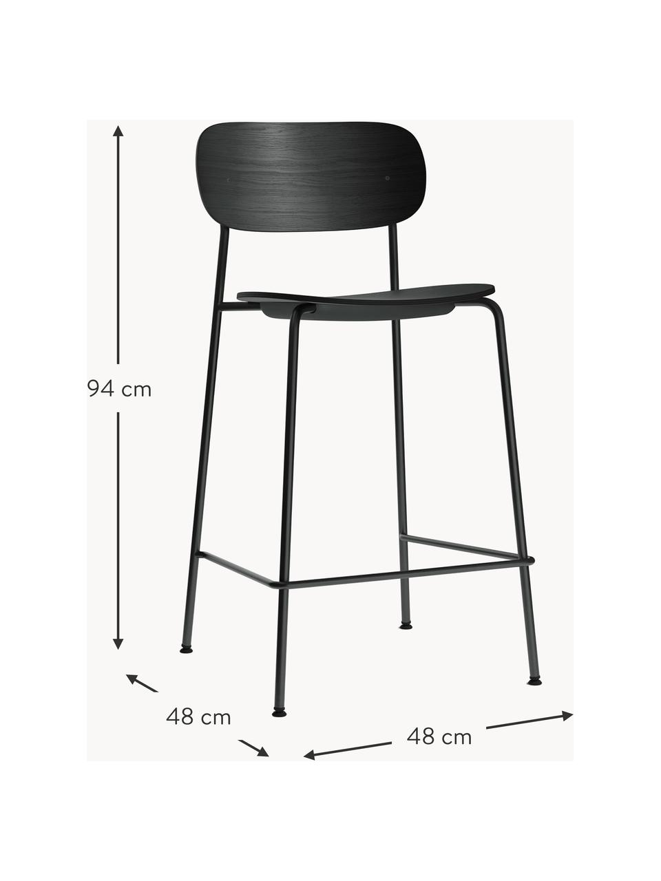 Barstuhl Co  aus Metall und Holz, Gestell: Stahl, pulverbeschichtet, Schwarz, B 48 x H 94 cm