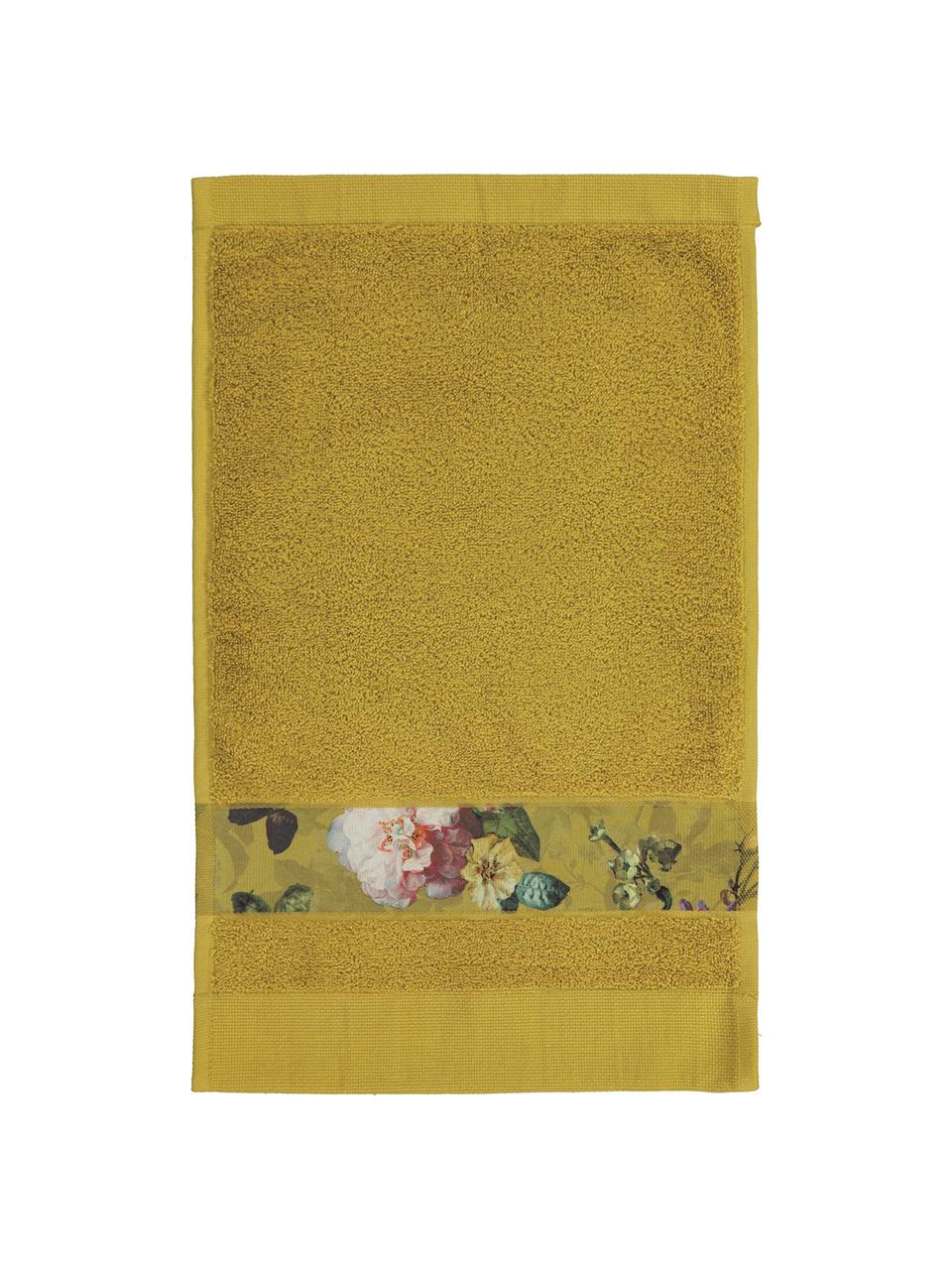 Handdoek Fleur in verschillende formaten, met bloemenrand, 97% katoen 3% polyester, Mosterdgeel, multicolour, Handdoek, B 60 x L 100 cm