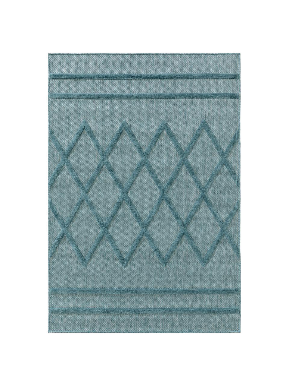 Tapis d'extérieur tissé main Bonte, 100 % polypropylène, Turquoise, larg. 120 x long. 170 cm (taille S)