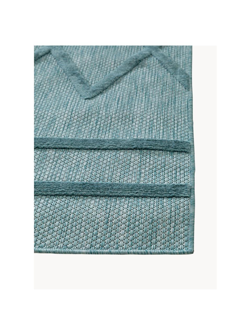 Handgeweven in- & outdoor vloerkleed Bonte met hoog-laag effect, 100% polypropyleen, Turquoise, B 120 x L 170 cm (maat S)