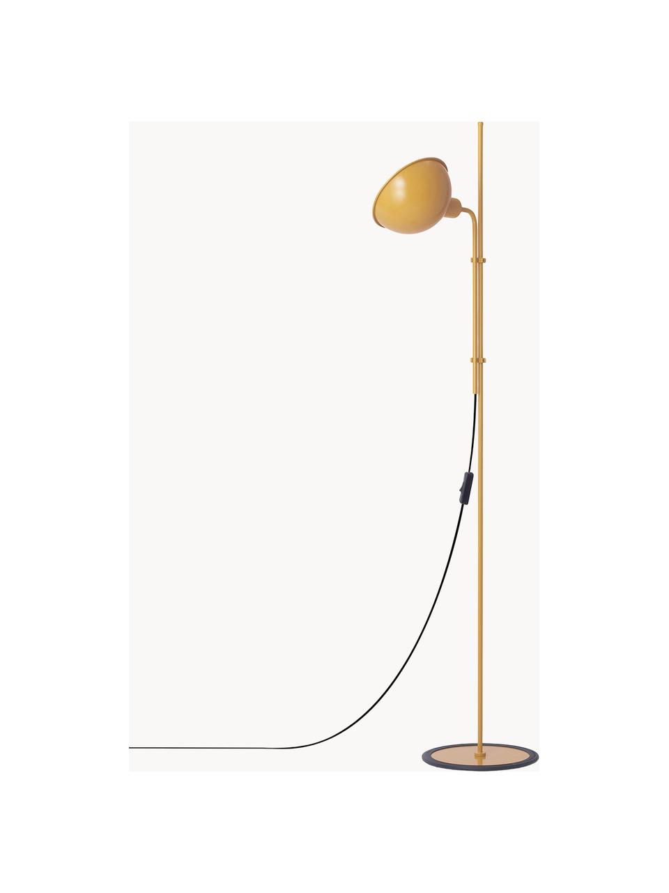 Kleine Stehlampe Funiculí mit verstellbarem Lampenschirm, Lampenschirm: Aluminium, beschichtet, Senfgelb, glänzend, H 135 cm