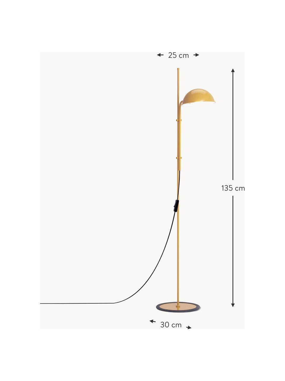 Kleine Stehlampe Funiculí mit verstellbarem Lampenschirm, Lampenschirm: Aluminium, beschichtet, Senfgelb, glänzend, H 135 cm