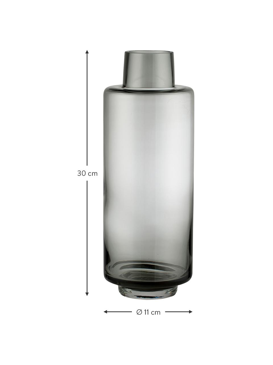 Grosse Mundgeblasene Vase Hedria in Grau, Glas, Rauchgrau, Ø 11 x H 30 cm