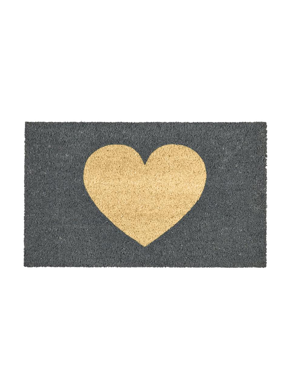 Felpudo Heart, Fibras de coco, respaldo de vinilo, Gris, beige, An 45 x L 75 cm