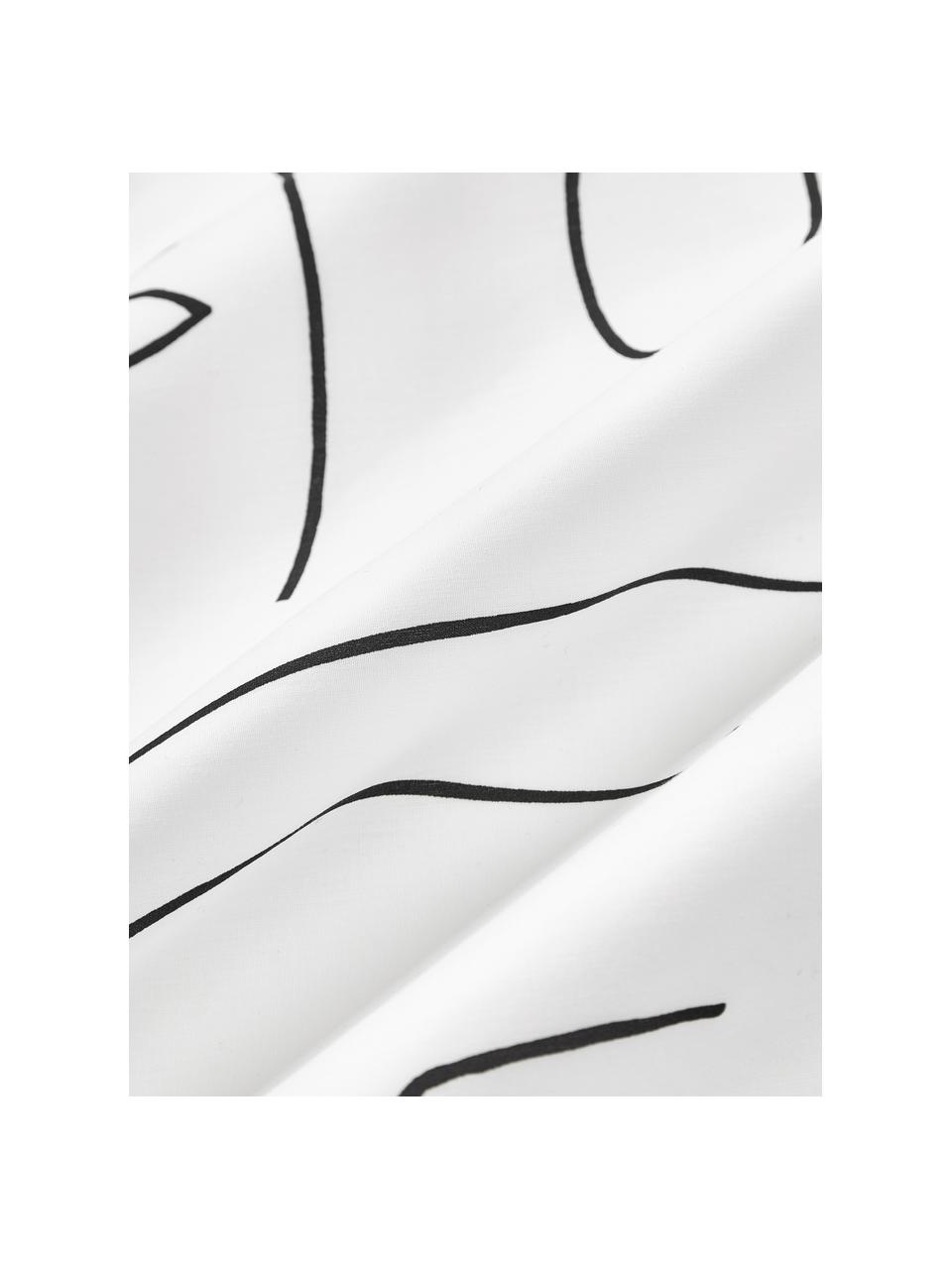 Posteľná bielizeň z bavlneného perkálu s kresbami Aria, Biela, čierna, 200 x 200 cm + 2 vankúše 80 x 80 cm
