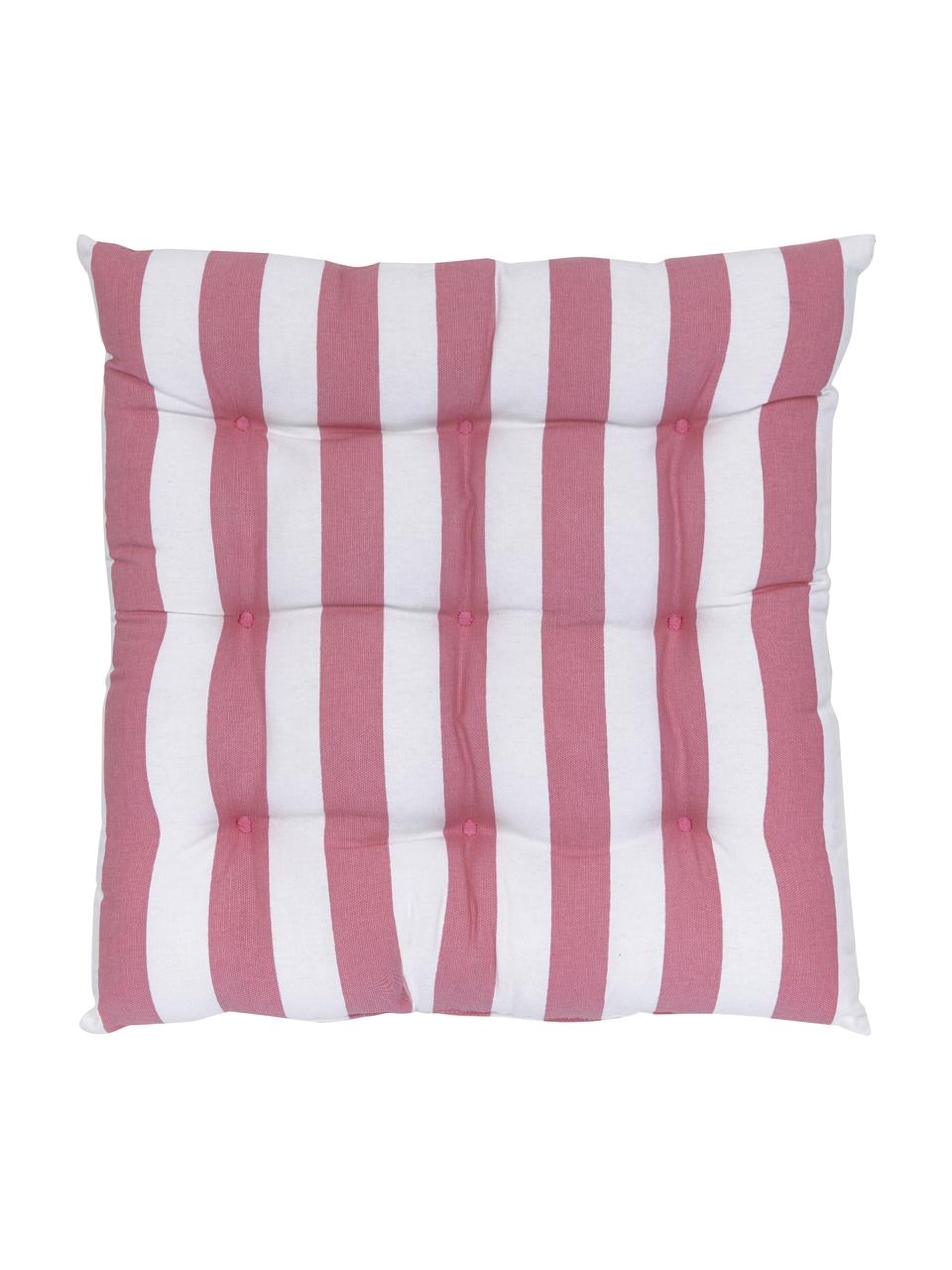 Cojín de asiento a rayas Timon, Funda: 100% algodón, Rosa, blanco, An 40 x L 40 cm