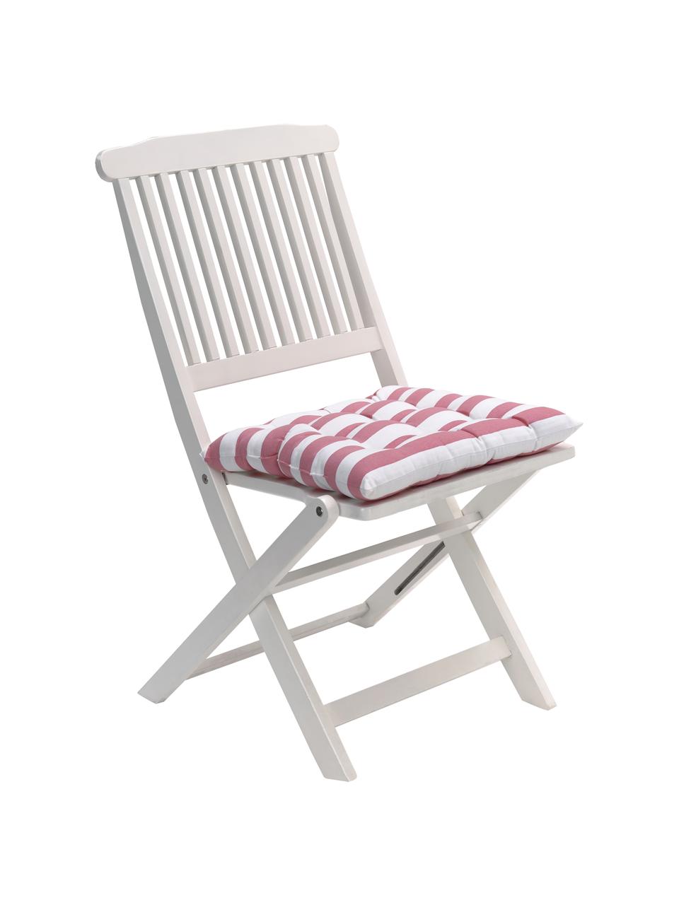 Gestreiftes Sitzkissen Timon in Rosa/Weiß, Bezug: 100% Baumwolle, Rosa, Weiß, B 40 x L 40 cm