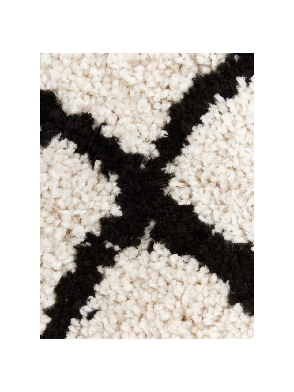 Pluizige kussenhoes Naima, handgetuft, Beige, zwart, B 60 x L 60 cm