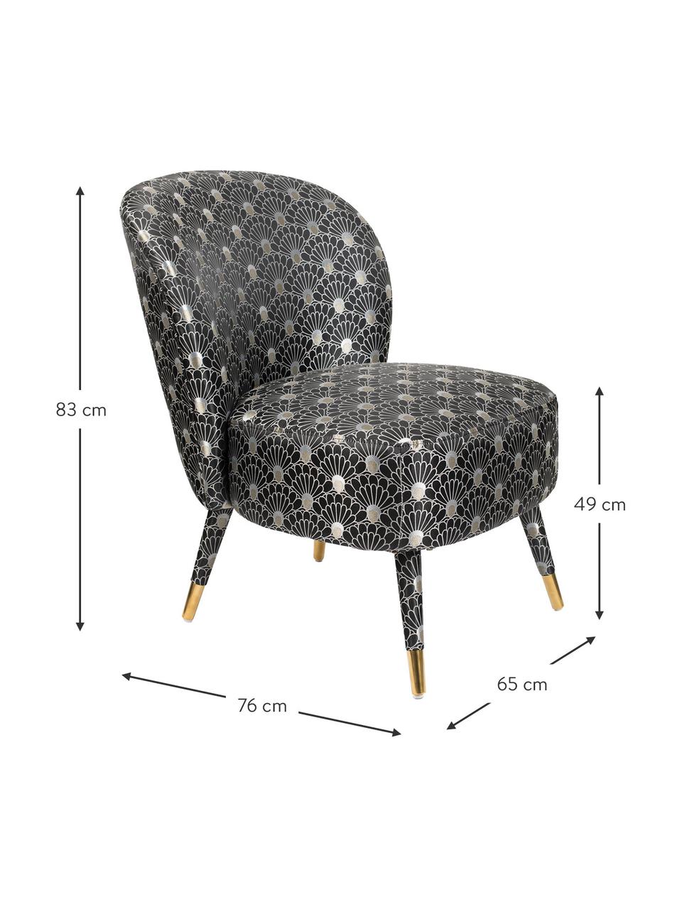 Poltrona da cocktail di design Well Dressed, Rivestimento: poliestere 30 000 cicli d, Gambe: legno di caucciù, Piedini: metallo rivestito, Nero, grigio argento, Larg. 65 x Alt. 83 cm