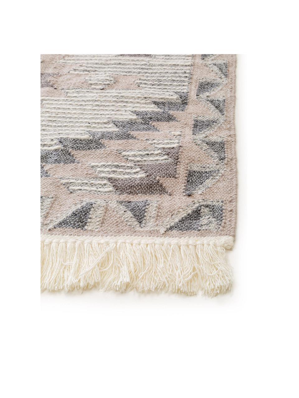 Ręcznie tkany dywan kilim z frędzlami Cari, 70% wełna, 30% poliester, Szary, S 80 x D 150 cm (Rozmiar XS)