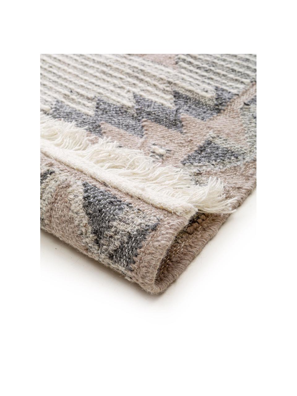 Ręcznie tkany dywan kilim z frędzlami Cari, 70% wełna, 30% poliester, Szary, S 80 x D 150 cm (Rozmiar XS)