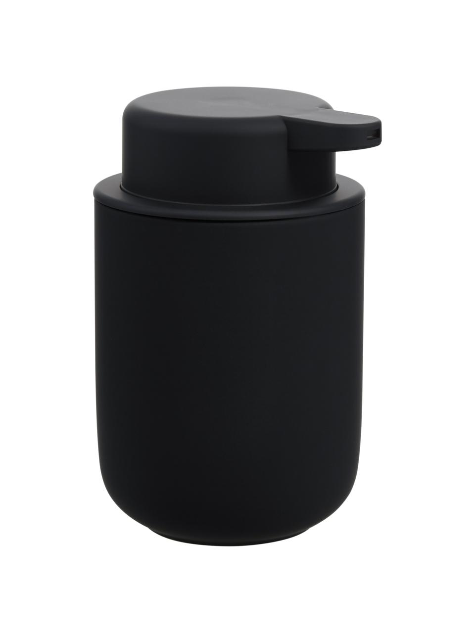 Dispenser sapone in maiolica con superficie soft-touch Ume, Contenitore: gres rivestita con superf, Nero, Ø 8 x Alt. 13 cm