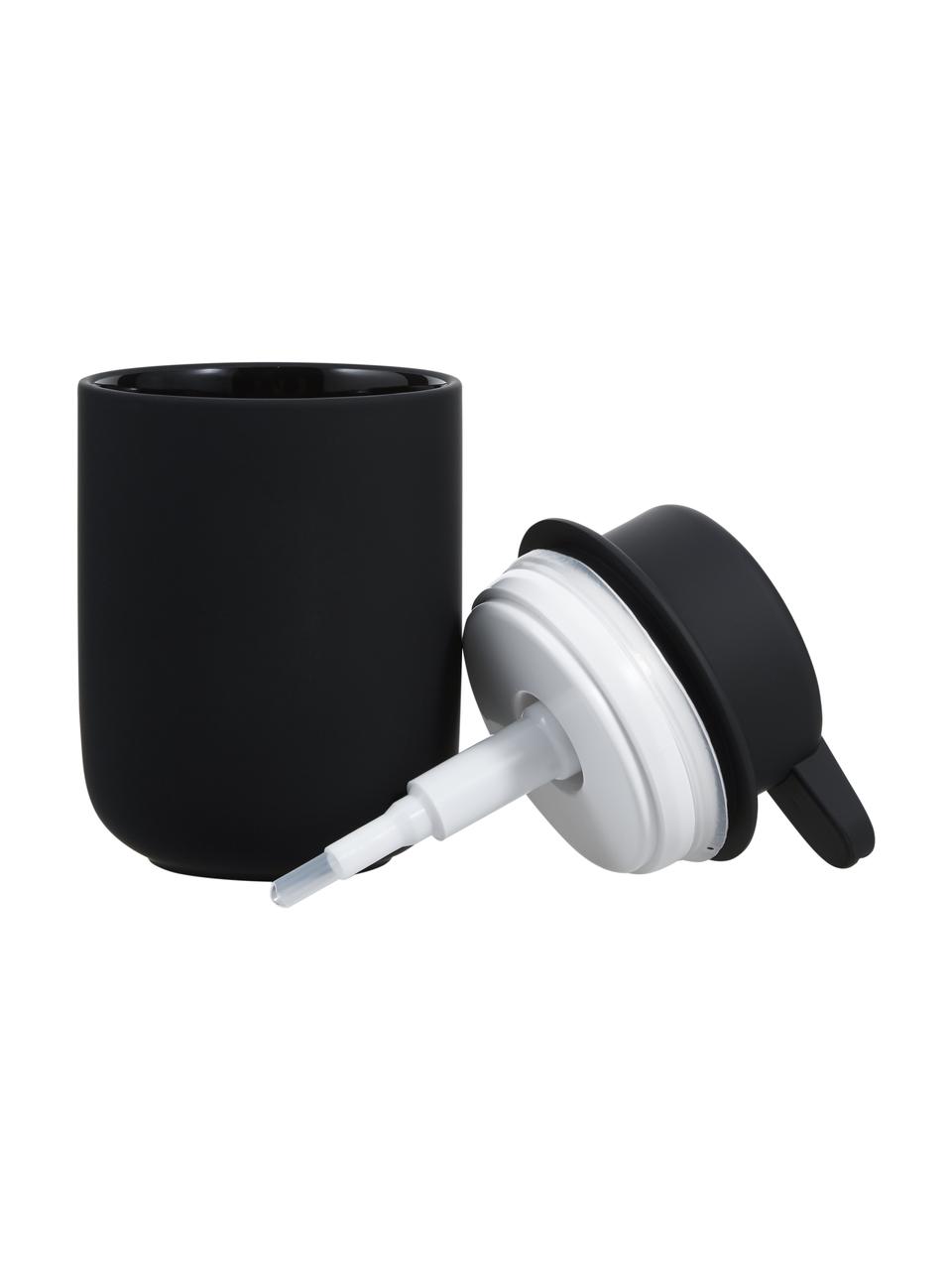 Seifenspender Ume aus Steingut mit Soft-Touch Oberfläche, Behälter: Steingut überzogen mit So, Schwarz, Ø 8 x H 13 cm