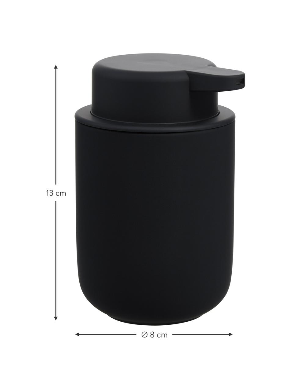 Distributeur de savon en grès à surface veloutée Omega, Noir, Ø 8 x haut. 13 cm