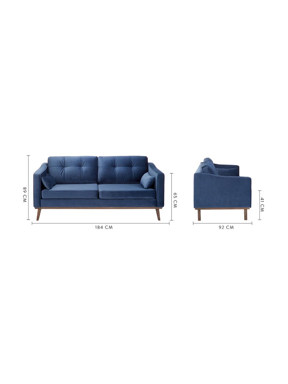 Divano 2 posti in velluto blu navy Alva, Rivestimento: velluto (rivestimento in , Struttura: legno di pino massiccio, Piedini: legno massello di faggio,, Blu marino, Larg. 184 x Prof. 94 cm