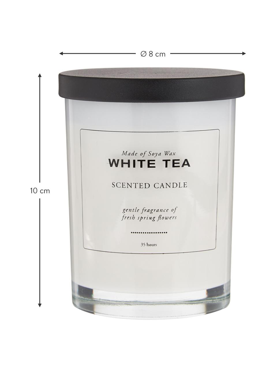 Candela profumata White Tea (tè bianco in polvere), Contenitore: vetro, Coperchio: legno, Bianco, nero, Ø 8 x Alt. 10 cm