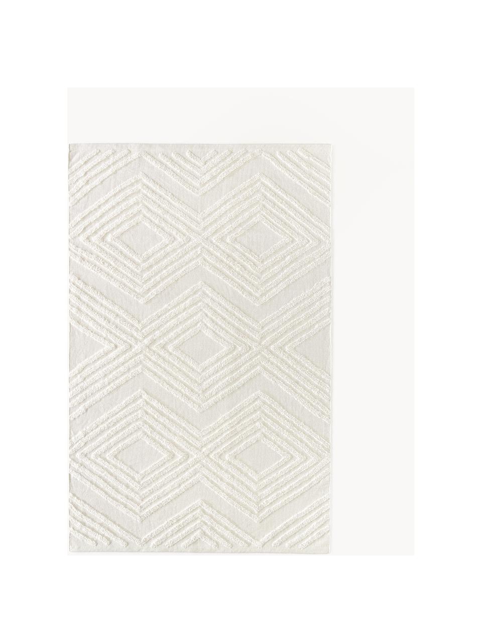 Tappeto in cotone tessuto a mano con struttura in rilievo Ziggy, 100% cotone, Bianco crema, Larg. 80 x Lung. 150 cm (taglia XS)