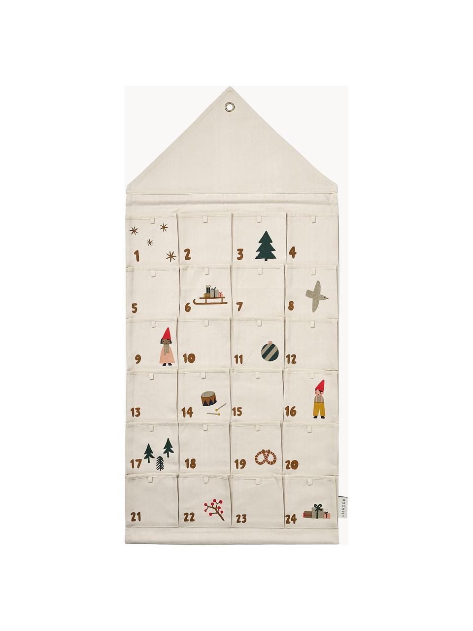 Calendrier de l'Avent en coton bio Babbo, 100 % coton bio, certifié GOTS, Blanc cassé, multicolore, larg. 50 x haut. 100 cm