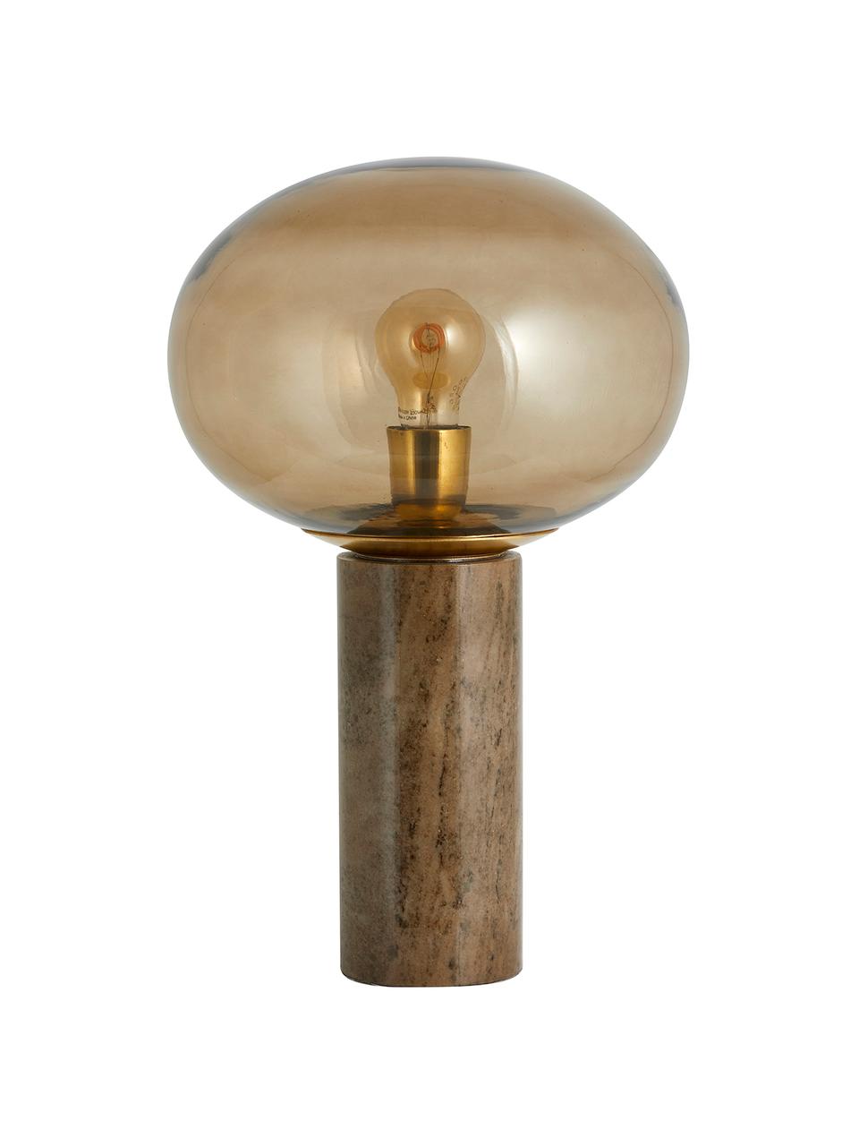 Lampada da scrivania con base in marmo Bes, Paralume: vetro, Base della lampada: marmo, Marrone, vetro fumé, Ø 29 x Alt. 45 cm